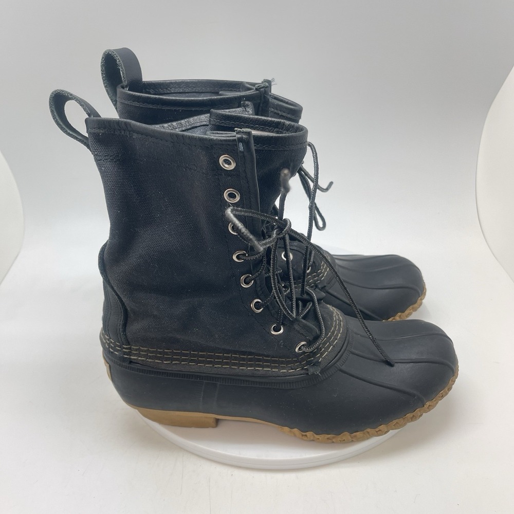 LL Bean Bean Boots Womens 8 M Black Canvas Duck Lace Up Shoes Made‎ In USA